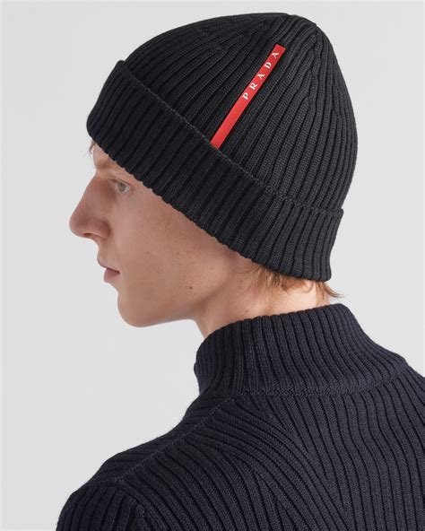 prada knit logo beanie|prada black wool beanie.